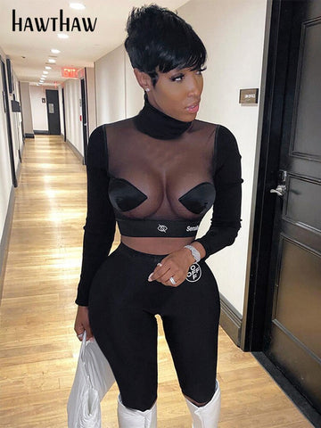 Znbbw Women 2023 Autumn Long Sleeve Black Crop Tops T Shirt Shorts Pants Two Piece Sets Outfits Wholesale Items For Business